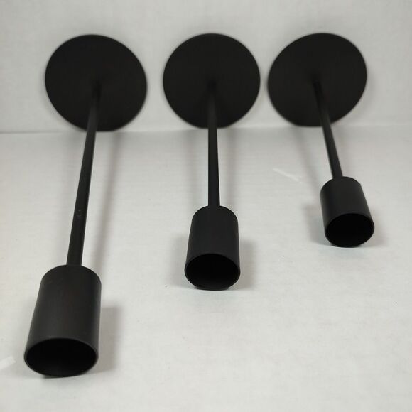 Lot of 3 Black Metal Candlesticks Candle Holders Minimalist Modern Taper Stand - Picture 3 of 12